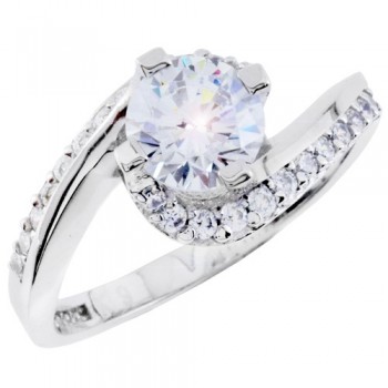 Λευκόχρυσο μονόπετρο δαχτυλίδι Κ9 με ζιργκόν