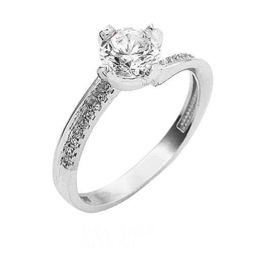 Λευκόχρυσο μονόπετρο δαχτυλίδι Κ9 με ζιργκόν
