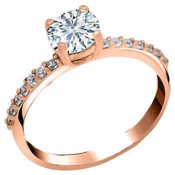 Κλασικό ροζ χρυσό μονόπετρο δαχτυλίδι Κ14 με ζιργκόν