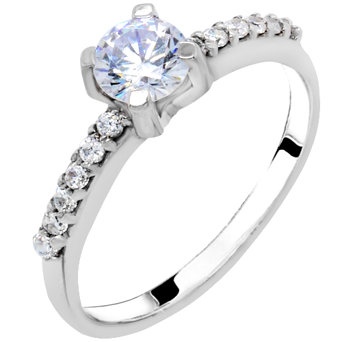 Κλασικό μονόπετρο δαχτυλίδι από λευκό χρυσό Κ14 με ζιργκόν