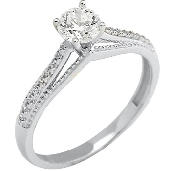 Λευκόχρυσο μονόπετρο δαχτυλίδι Κ14 με ζιργκόν