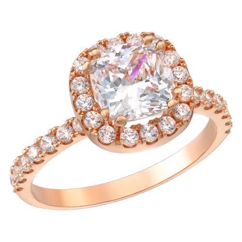 Ροζ χρυσό μονόπετρο δαχτυλίδι cushion Κ14