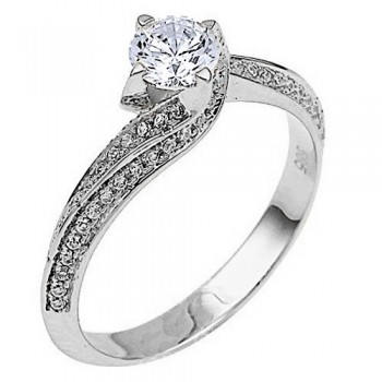 Λευκόχρυσο μονόπετρο δαχτυλίδι Κ14 με ζιργκόν