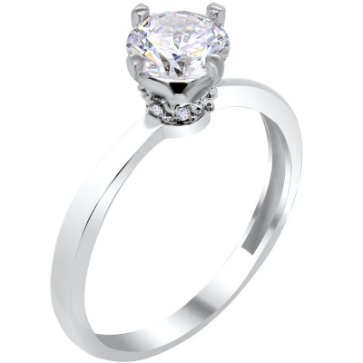 Λευκόχρυσο μονόπετρο δαχτυλίδι Κ14 με ζιργκόν