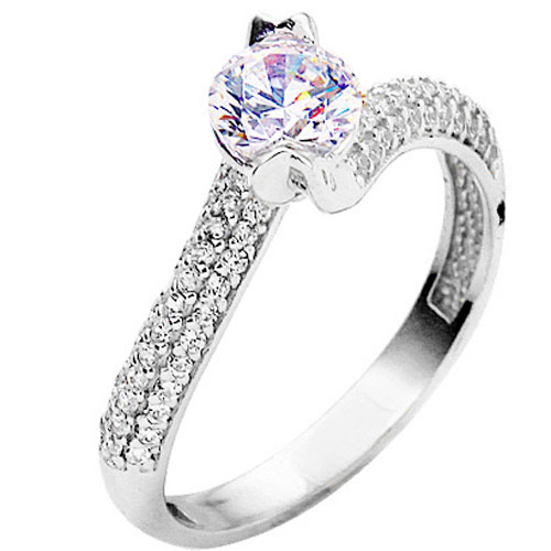 Λευκόχρυσο μονόπετρο δαχτυλίδι Κ14 με ζιργκόν