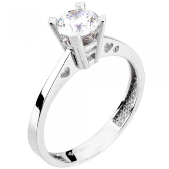 Λευκόχρυσο μονόπετρο δαχτυλίδι Κ14 με ζιργκόν