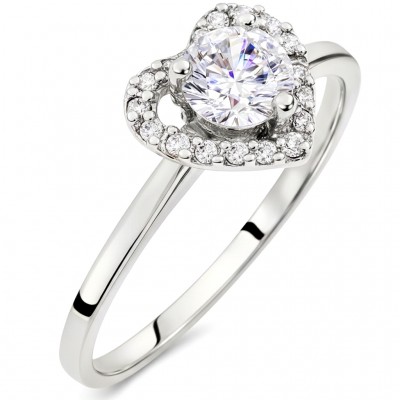 Μονόπετρο δαχτυλίδι καρδιά από λευκό χρυσό Κ14