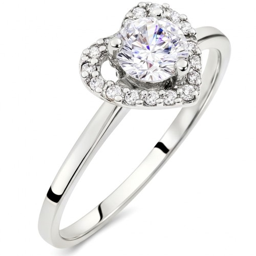 Μονόπετρο δαχτυλίδι καρδιά από λευκό χρυσό Κ14