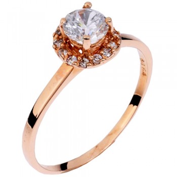 Μονόπετρο δαχτυλίδι από ροζ χρυσό Κ14 με ζιργκόν