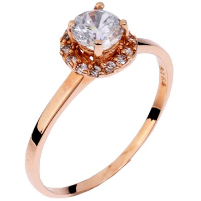 Μονόπετρο δαχτυλίδι από ροζ χρυσό Κ14 με ζιργκόν