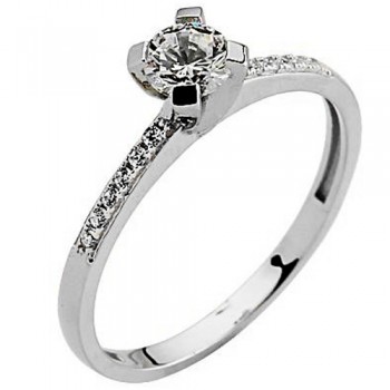 Λευκόχρυσο μονόπετρο δαχτυλίδι Κ9 με ζιργκόν