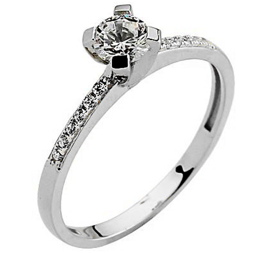 Λευκόχρυσο μονόπετρο δαχτυλίδι Κ9 με ζιργκόν