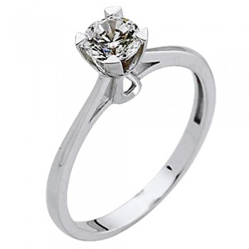 Λευκόχρυσο μονόπετρο δαχτυλίδι Κ14 με ζιργκόν