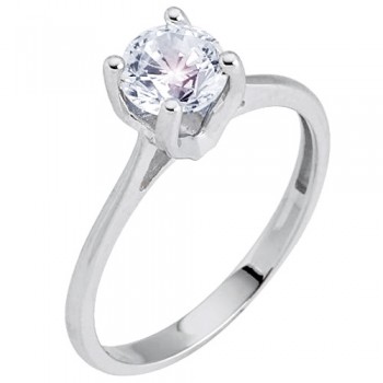 Λευκόχρυσο μονόπετρο δαχτυλίδι Κ9 με ζιργκόν