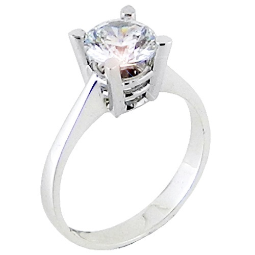 Λευκόχρυσο μονόπετρο δαχτυλίδι Κ14 με ζιργκόν