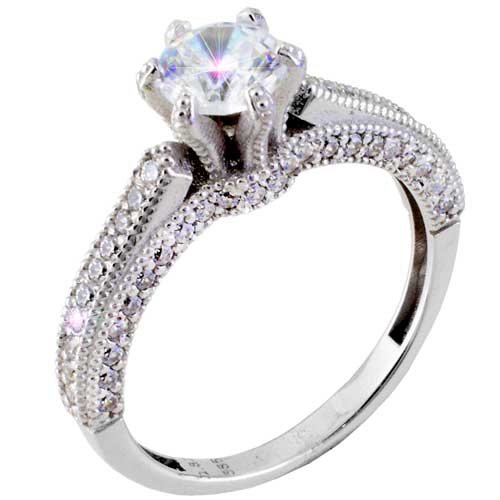 Λευκόχρυσο μονόπετρο δαχτυλίδι Κ14 με ζιργκόν