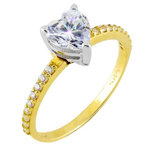 Χρυσό μονόπετρο δαχτυλίδι καρδιά Κ14 με ζιργκόν