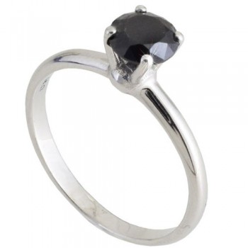 Λευκόχρυσο μονόπετρο δαχτυλίδι Κ14 με μαύρο ζιργκόν