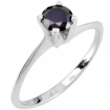 Λευκόχρυσο μονόπετρο δαχτυλίδι Κ14 με μαύρο ζιργκόν