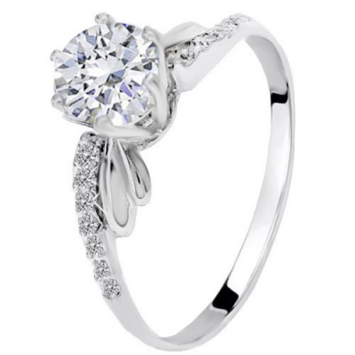 Λευκόχρυσο μονόπετρο δαχτυλίδι Κ14