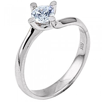 Λευκόχρυσο μονόπετρο δαχτυλίδι φλόγα Κ14