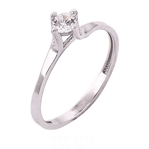 Λευκόχρυσο μονόπετρο δαχτυλίδι Κ14 με ζιργκόν