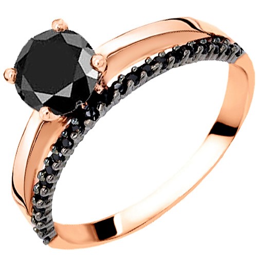 Μονόπετρο δαχτυλίδι από ροζ χρυσό Κ14 με μαύρα ζιργκόν