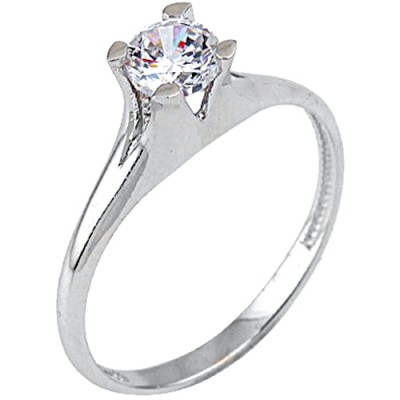 Λευκόχρυσο μονόπετρο δαχτυλίδι Κ9 με ζιργκόν