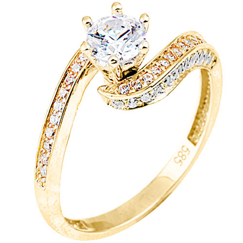 Χρυσό δαχτυλίδι μονόπετρο Κ14 με ζιργκόν