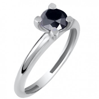 Λευκόχρυσο μονόπετρο δαχτυλίδι Κ14 με μαύρο ζιργκόν