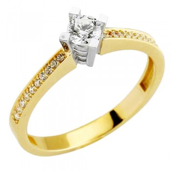 Χρυσό μονόπετρο δαχτυλίδι Κ9 με ζιργκόν