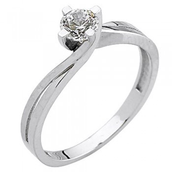 Λευκόχρυσο μονόπετρο δαχτυλίδι Κ14 με ζιργκόν