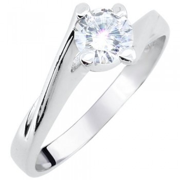 Λευκόχρυσο μονόπετρο δαχτυλίδι Κ14 με ζιργκόν