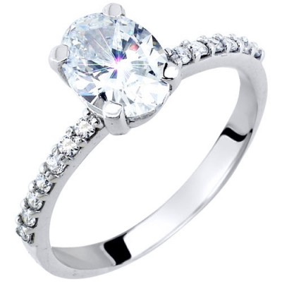 Λευκόχρυσο μονόπετρο δαχτυλίδι Κ14 με ζιργκόν