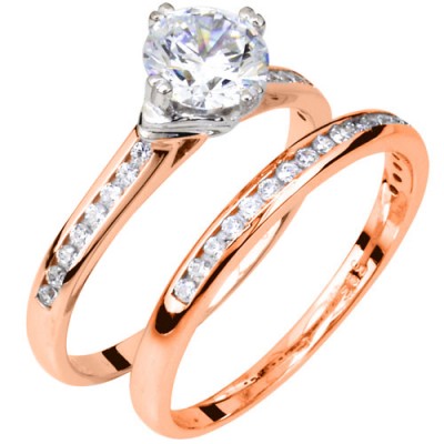 Ροζ χρυσό μονόπετρο και μισόβερο δαχτυλίδι Κ14 με ζιργκόν