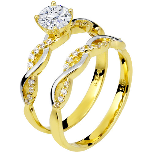 Χρυσό δαχτυλίδι μονόπετρο και σειρέ Κ14 με ζιργκόν