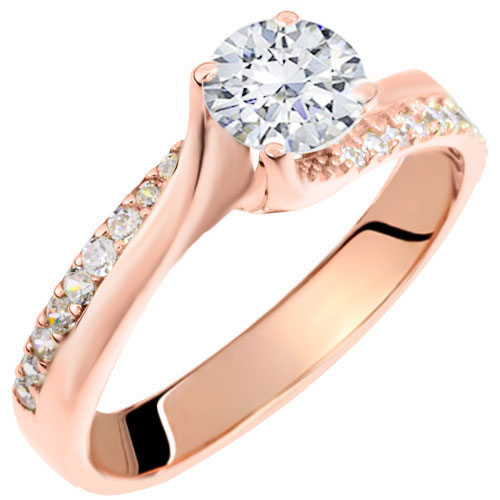 Ροζ χρυσό μονόπετρο δαχτυλίδι Κ14 με ζιργκόν