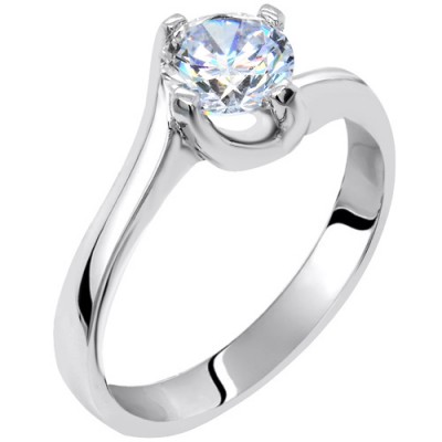 Λευκόχρυσο μονόπετρο δαχτυλίδι φλόγα Κ14 με ζιργκόν