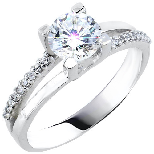 Λευκόχρυσο μονόπετρο δαχτυλίδι Κ14 με ζιργκόν