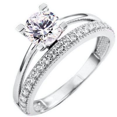 Λευκόχρυσο μονόπετρο δαχτυλίδι Κ14 με ζιργκόν