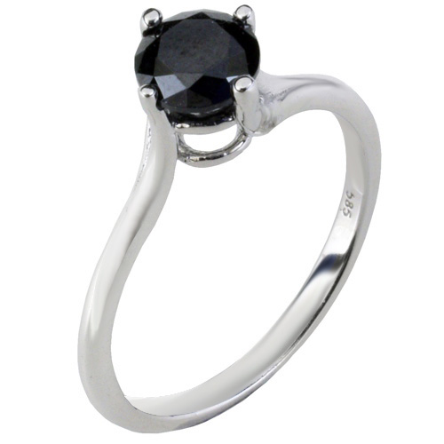 Λευκόχρυσο μονόπετρο δαχτυλίδι Κ14 με μαύρο ζιργκόν