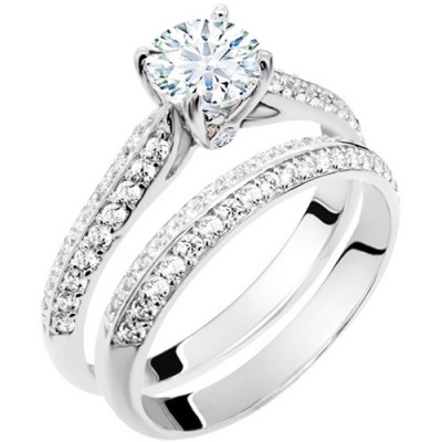 Λευκόχρυσο μονόπετρο και μισόβερο δαχτυλίδι Κ14 με ζιργκόν