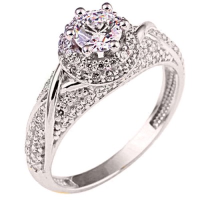 Λευκόχρυσο μονόπετρο δαχτυλίδι Κ14 με ζιργκόν