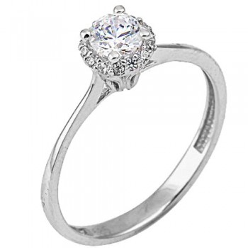 Λευκόχρυσο μονόπετρο δαχτυλίδι Κ14 με ζιργκόν