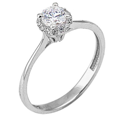 Λευκόχρυσο μονόπετρο δαχτυλίδι Κ14 με ζιργκόν