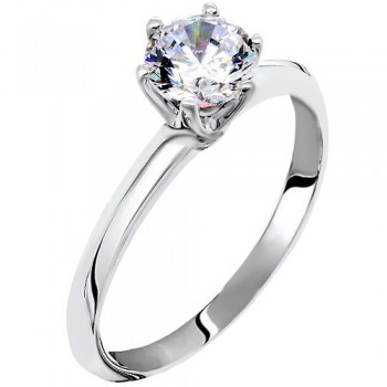 Λευκόχρυσο μονόπετρο δαχτυλίδι Κ14 με ζιργκόν