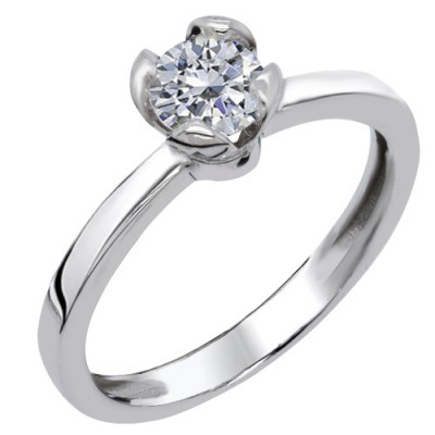 Κλασικό μονόπετρο δαχτυλίδι από λευκό χρυσό Κ14 με ζιργκόν