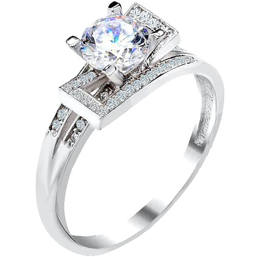 Λευκόχρυσο μονόπετρο δαχτυλίδι Κ14 με ζιργκόν