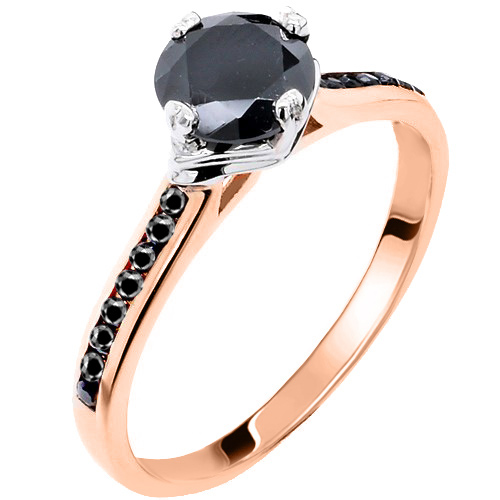 Ροζ χρυσό μονόπετρο δαχτυλίδι Κ14 με μαύρα ζιργκόν
