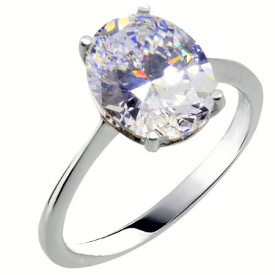 Μονόπετρο με οβάλ ζιργκόν από λευκό χρυσό Κ14 